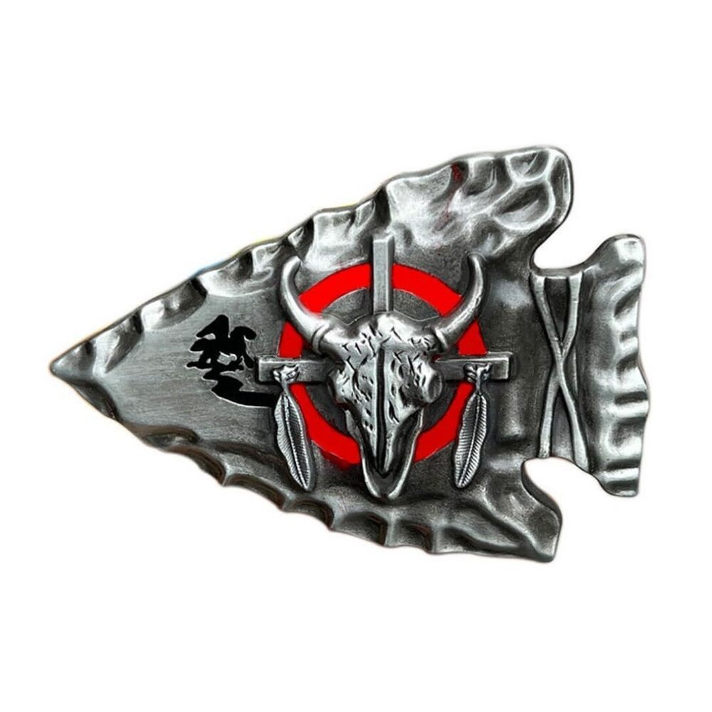 4352 Bull Head Skull Belt Buckle Bull Skull Arrowhead Feather Tribal ’s